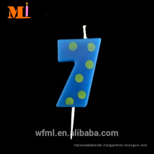Global Supply Free Combination Zero To Nine Funky Yellow Dots Printed Blue Number 7 Candle Birthday